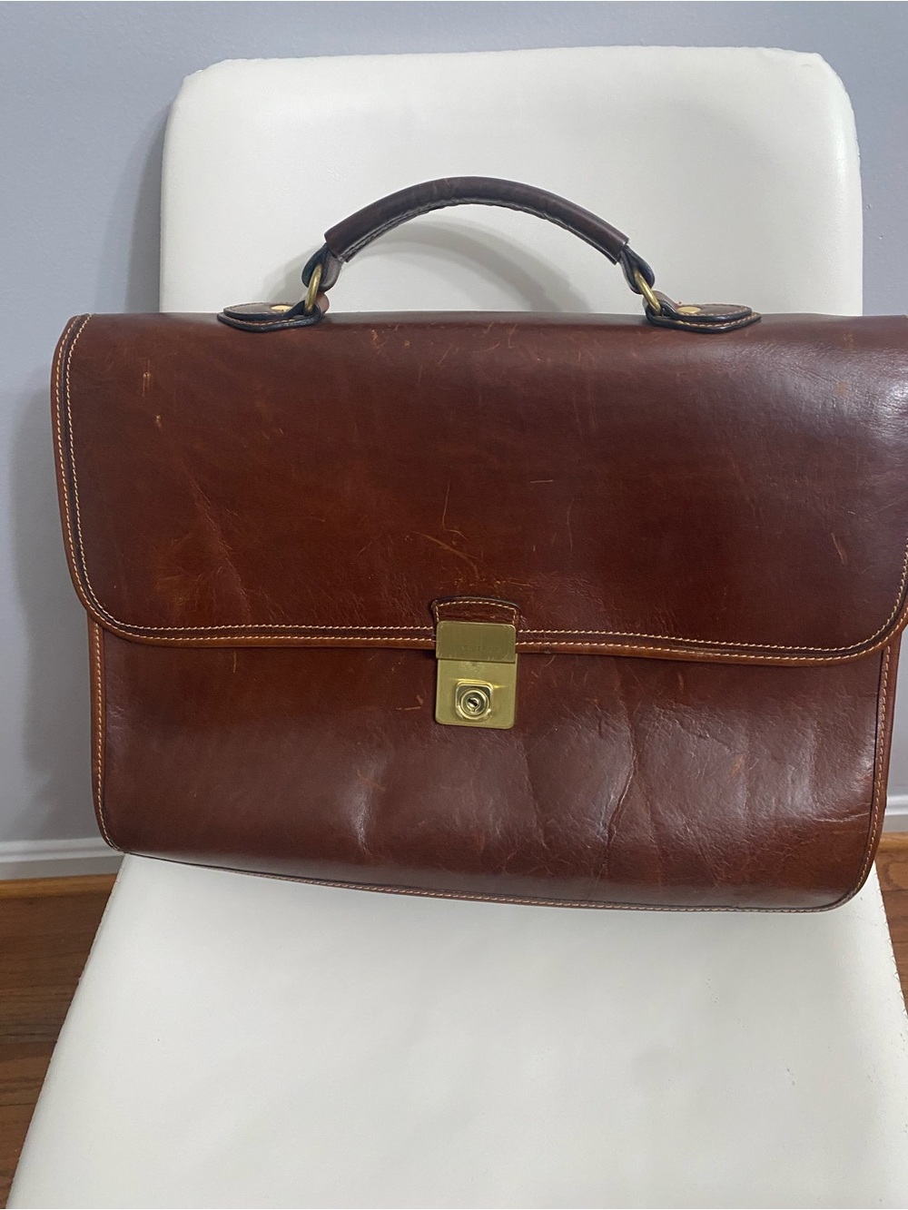 Henry Louis Classic Brown Leather Briefcase - Men's Professional Work Bag